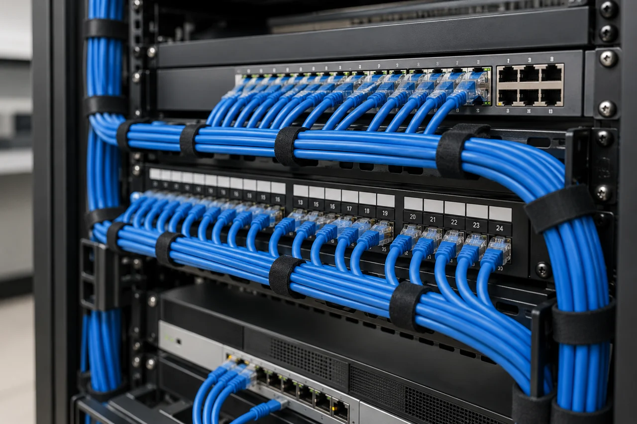 Organized network switches and ethernet cabling